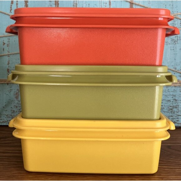 Tupperware Harvest Squared Away Sandwich Keepers #1362 Stackable Set of 3 VTG - Picture 1 of 8